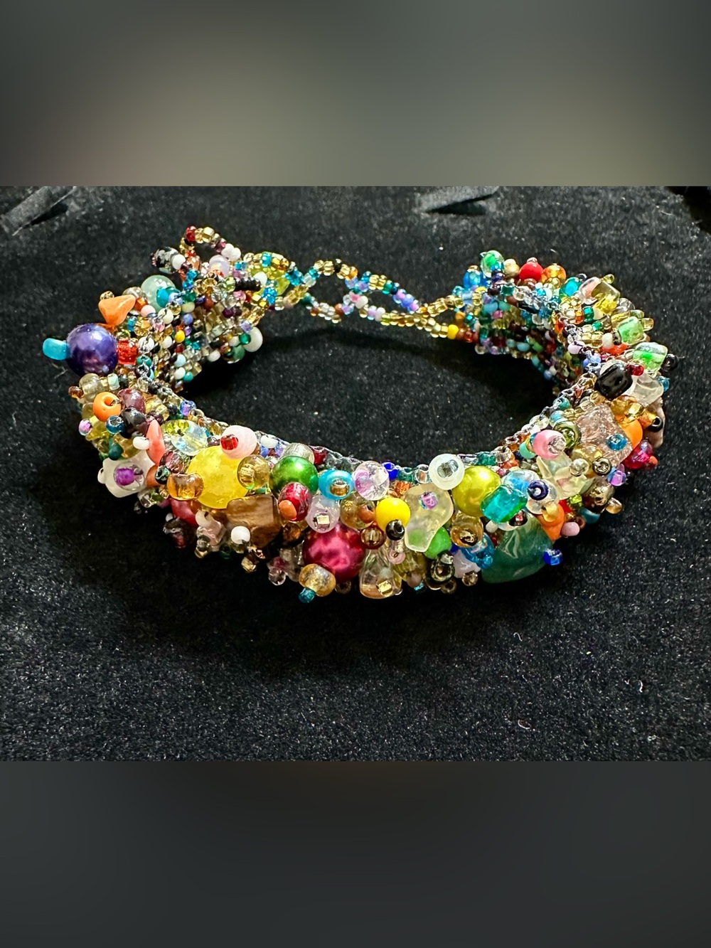 Guatemalan Hand Beaded Bold Multicolor Statement Bracelet Adjustable